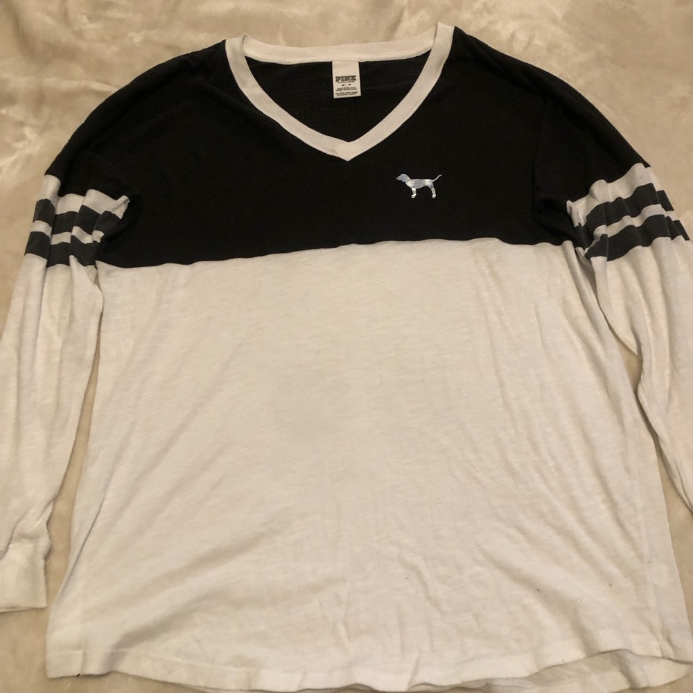 PINK Victorias Secret black/white rhinestone long sleeve t-shirt, M